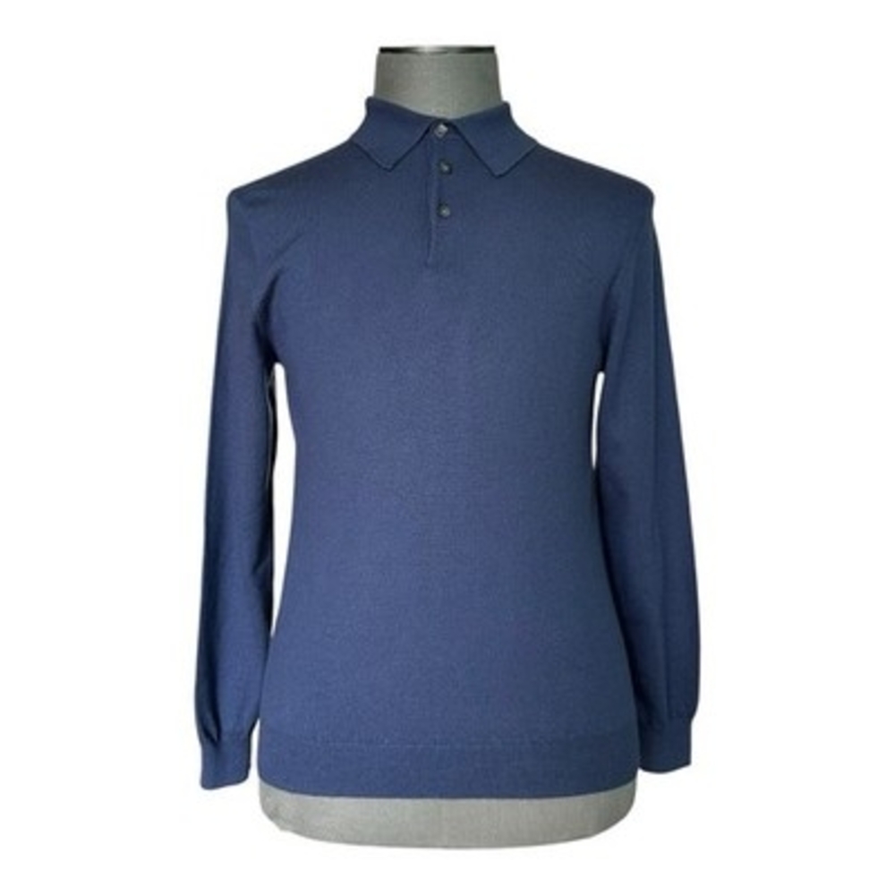 Joseph & Lyman Mens M Blue Italian Merino Wool Knitted Polo Sweater VG - Picture 4 of 8